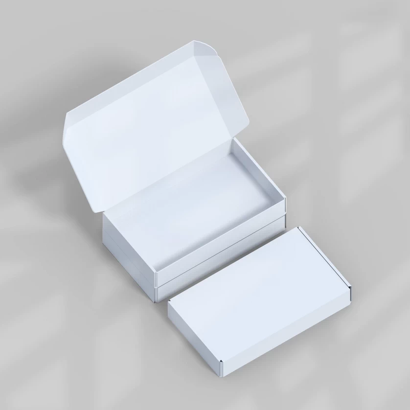 质感翻盖纸盒快递打包盒飞机盒vi展示效果智能贴图样机PSD素材【008】